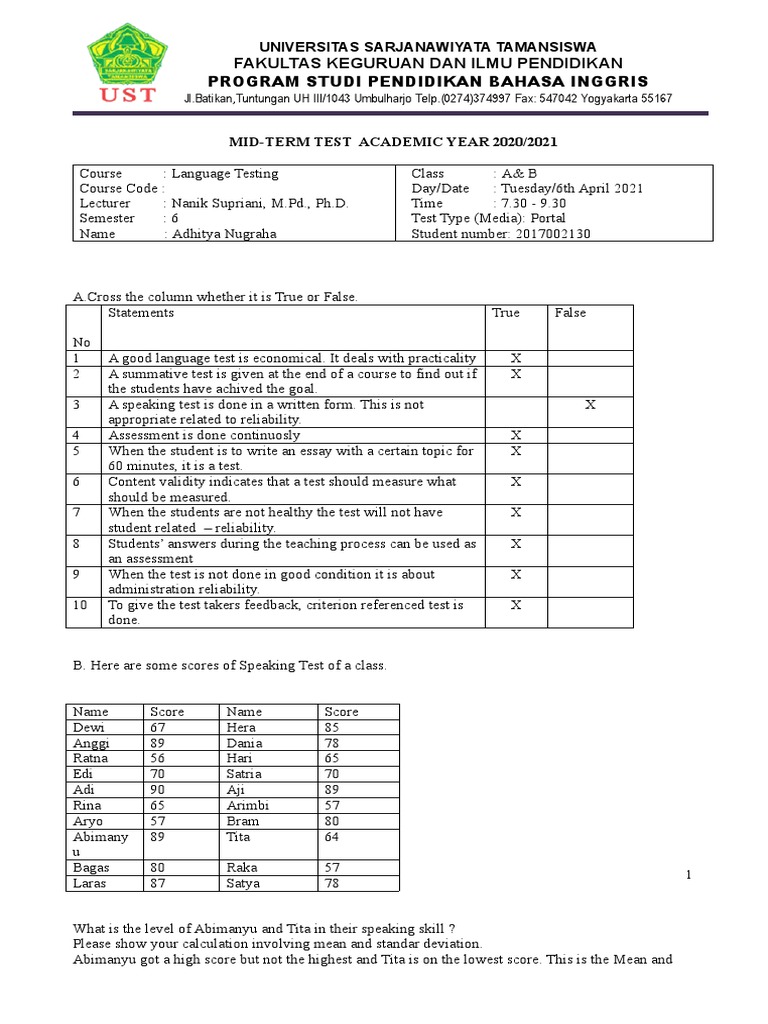 Language Testing Mid-Term Exam 2021 | PDF | Tests | Psychological Testing