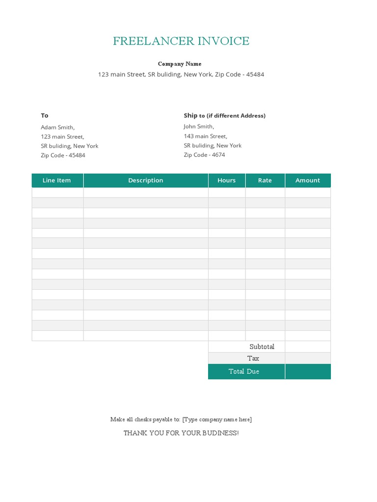 Freelancer Invoice Template Example | PDF