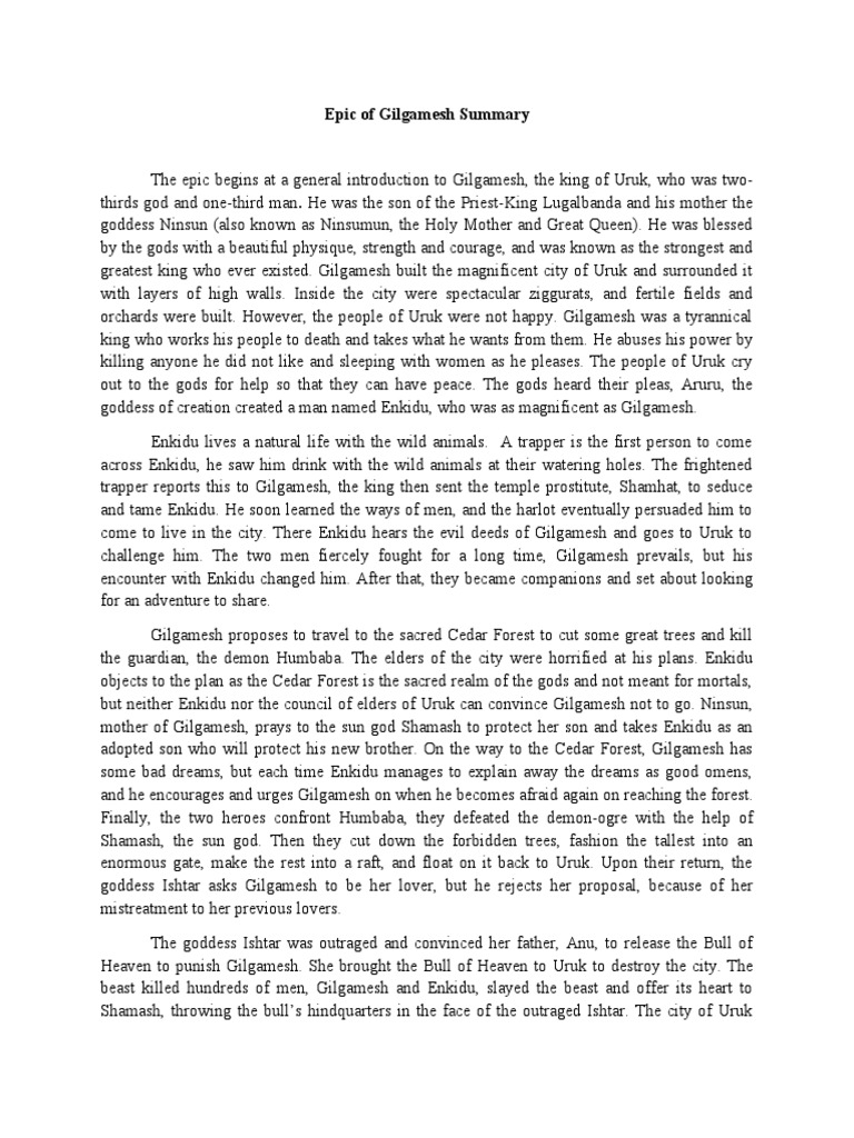 Gilgamesh Summary PDF Epic Of Gilgamesh Epic Poems