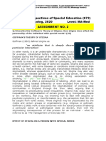 Course: Perspectives of Special Education (672) Semester: Spring, 2020 Level: MA-Med Assignment No. 2