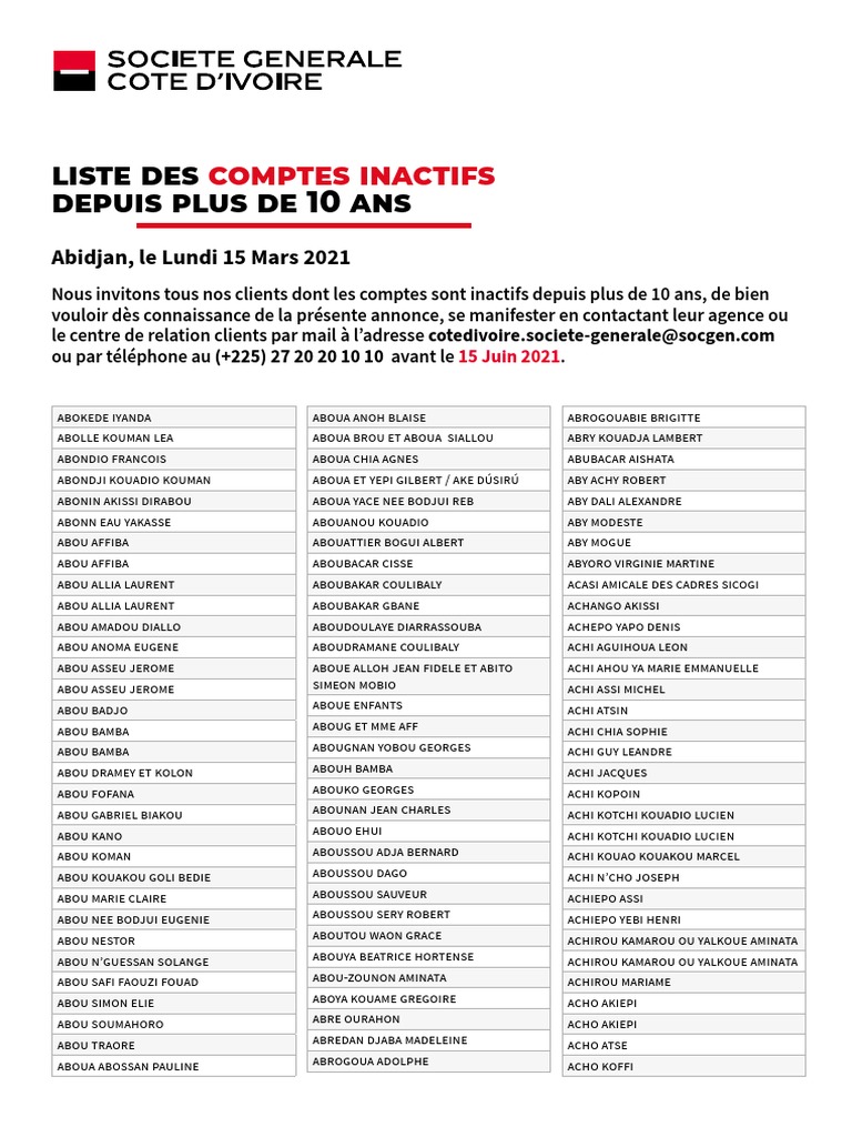 Rodet knus Se igennem Liste Des Comptes Inactifs - Fevrier - 2021 | PDF