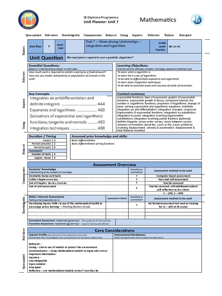 IB HL AA Unit 07 Exponentials and Integration | PDF | Educational ...