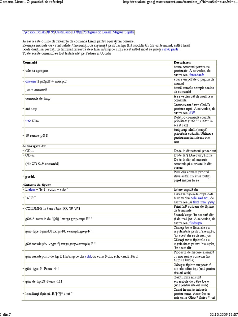 Comenzi Linux Fedora Si Ubuntu | PDF