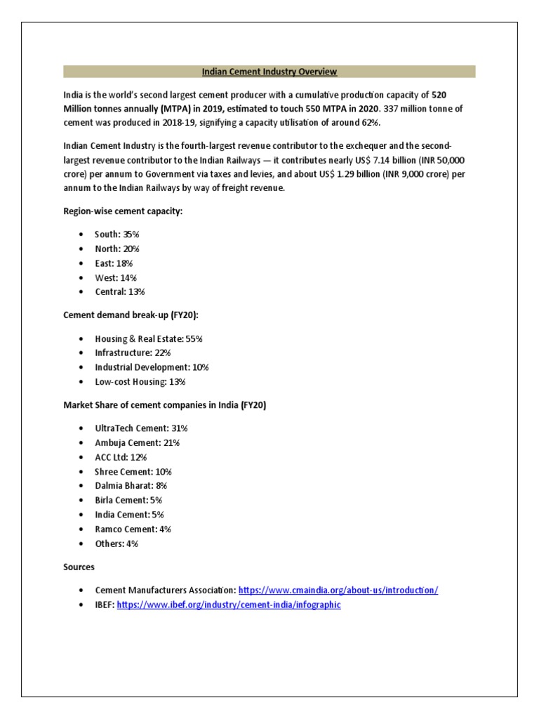 Indian Cement Industry Overview | PDF | Technology & Engineering