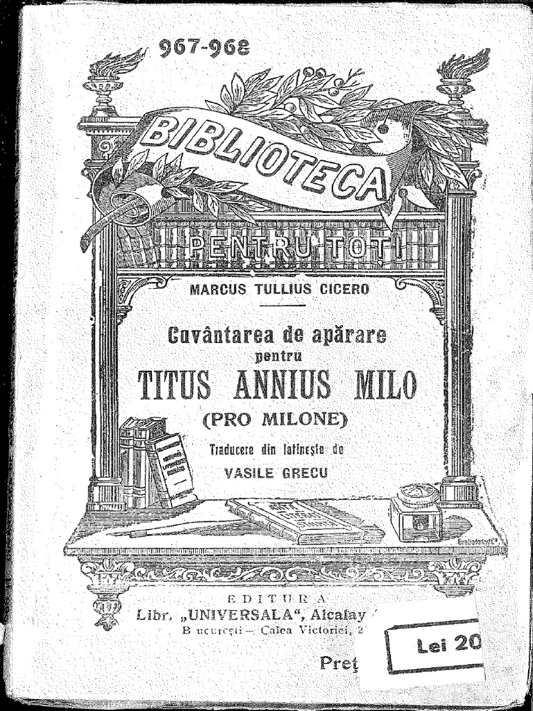 Marcus Tullius Cicero, Pro Milone (Tr. Vasile Grecu) | PDF