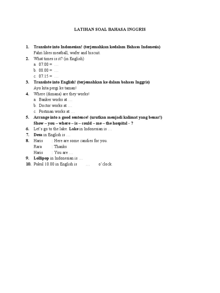 Bahasa Inggris Kelas 4 | PDF | Language Arts & Discipline