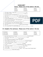 Worksheet I. Complete The Sentences. Choose One of The Words in The Box