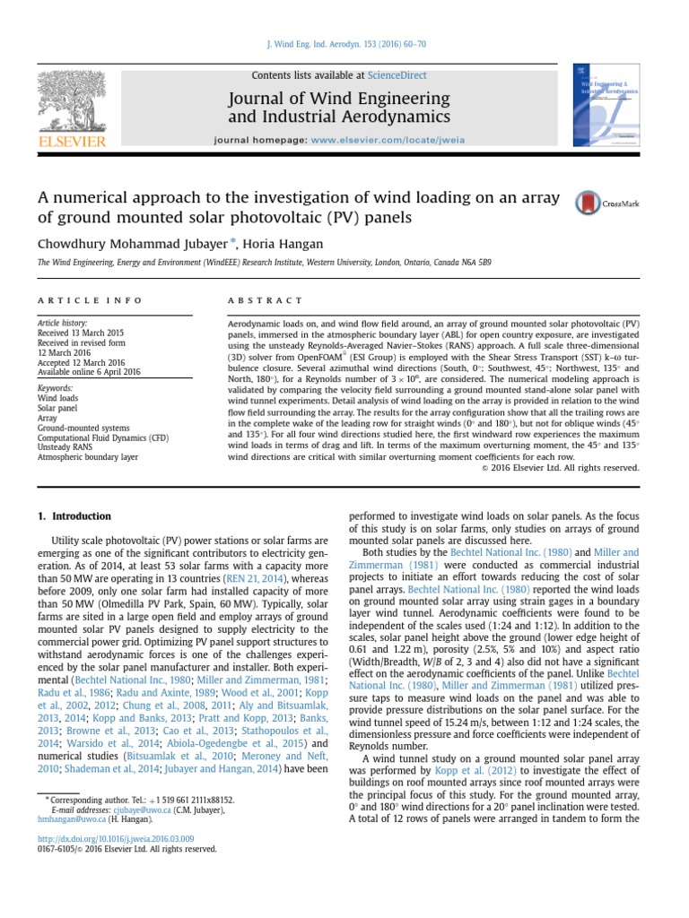 A Numerical Approach To The Investigation of Wind Loading On An Arrayof ...