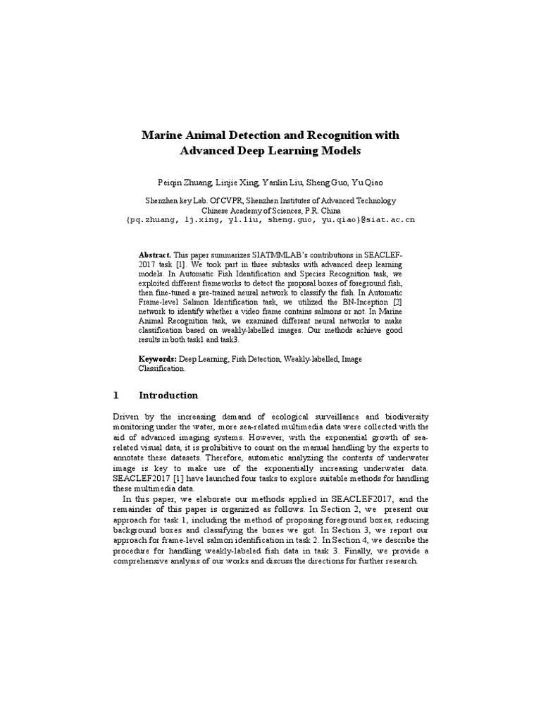 Deep Learning for Marine Animal Detection | PDF | Deep Learning ...