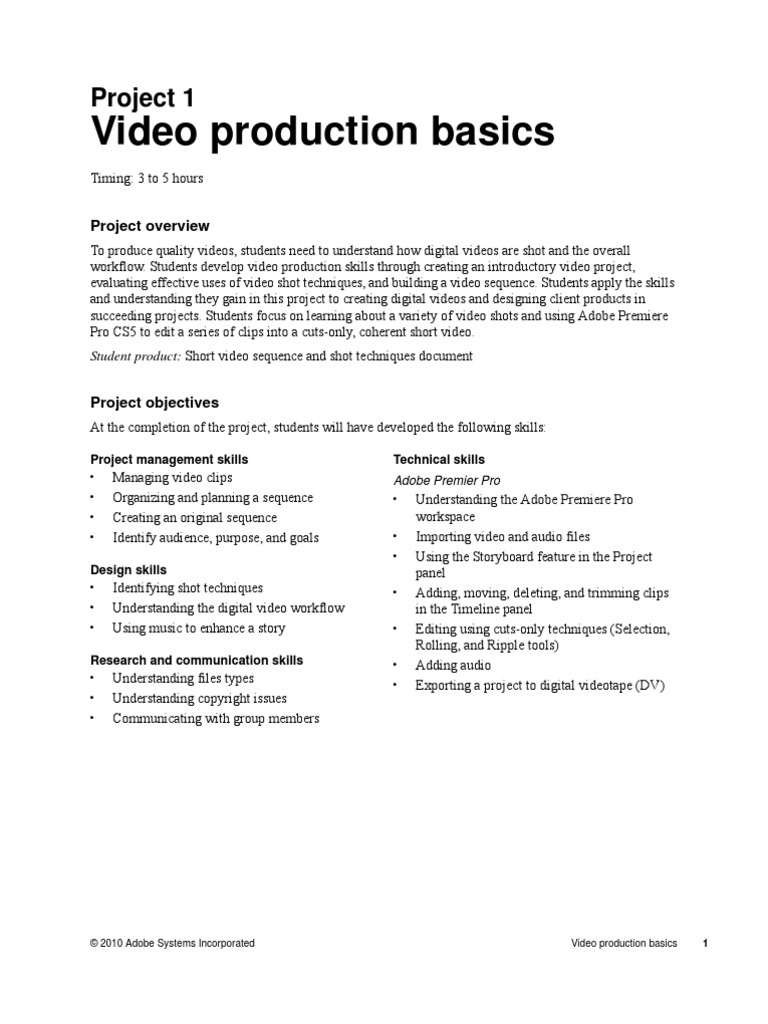 Video Production Basics Project 1 PDF Digital Video Filmmaking