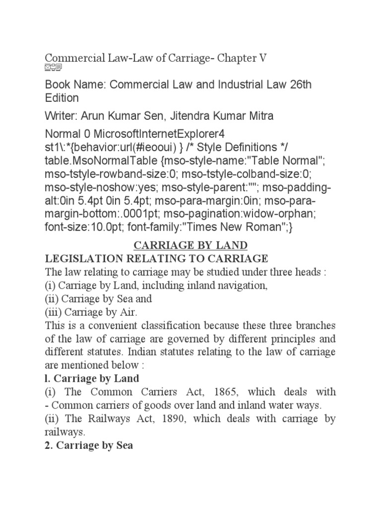 Law Relating To The Carries..... PDF Common Carrier Legal Liability