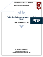 Tabla de Hábitos Nocivos para La Salud Bucal - Erick Luna Rojas