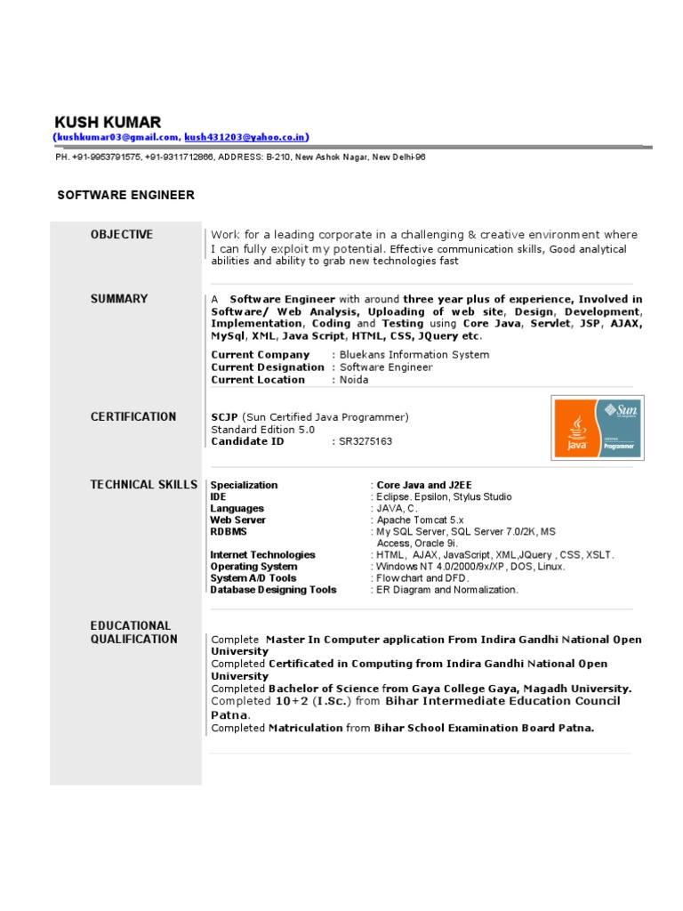 Software Engineer Resume - Kush Kumar | PDF | Java Server Pages | Java ...