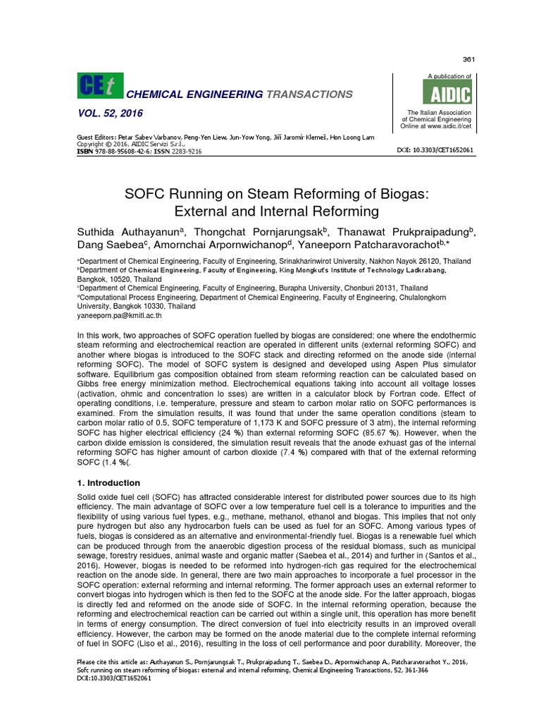 SOFC Running On Steam Reforming of Biogas | PDF | Solid Oxide Fuel Cell ...