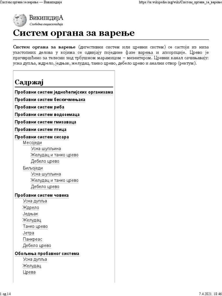 Систем органа за варење - Википедија | PDF