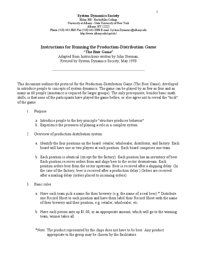 Beer Game Instructions Complete PDF Chaos Theory Inventory