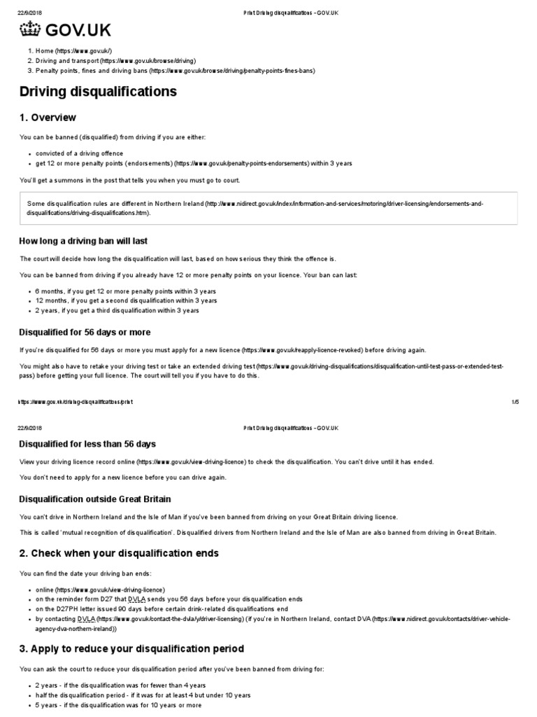 Driving Disqualification Guidelines UK | PDF | Driving Under The ...