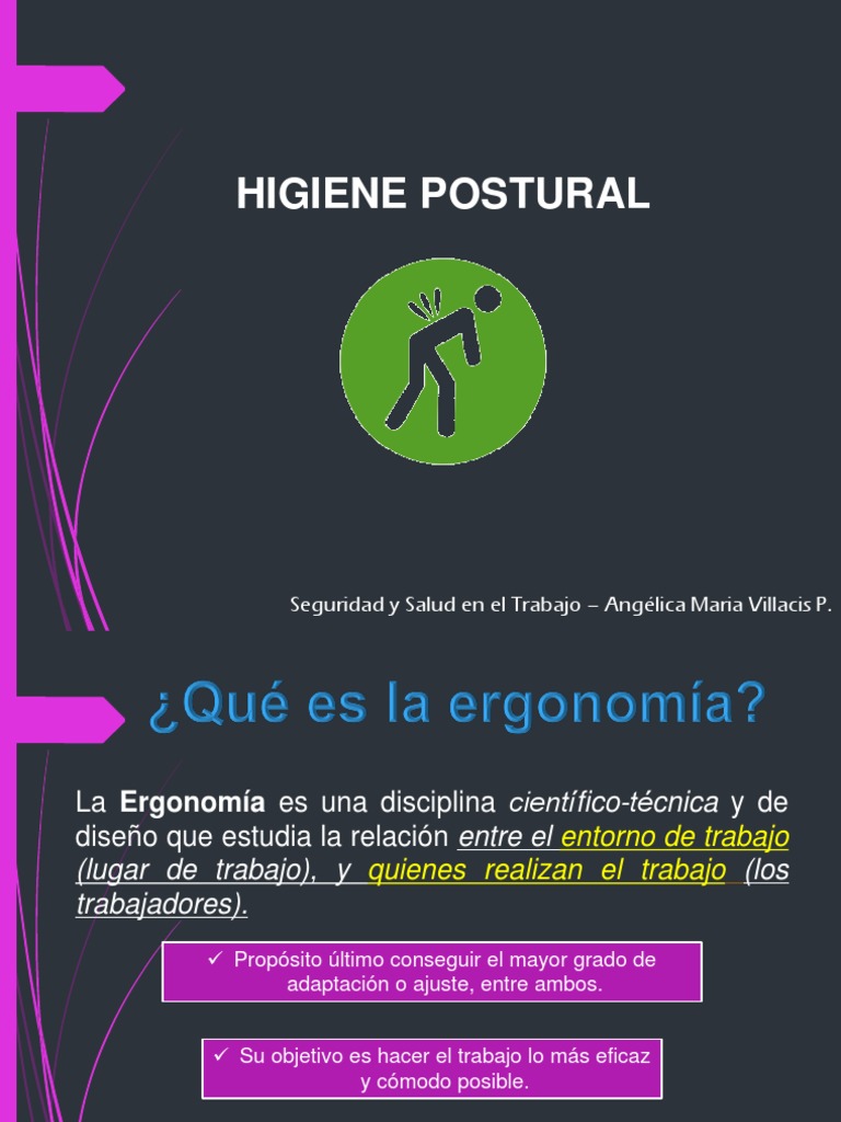 Higiene Postural y Ergonomía Laboral | PDF | Dolor lumbar | Factores ...