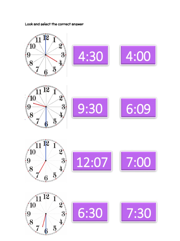 Time Comparison Quiz Answers | PDF | Teaching Methods & Materials