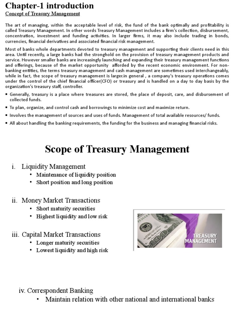 Chapter 1 Treasury Management PDF Market Liquidity Banks