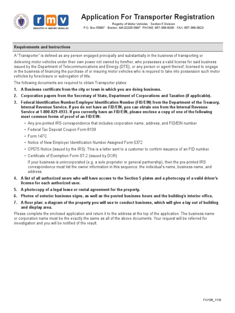Application For Transporter Registration | PDF | Internal Revenue ...