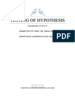Testing of Hypothesis: Submitted To: Prof. Dr. Sadia Farid