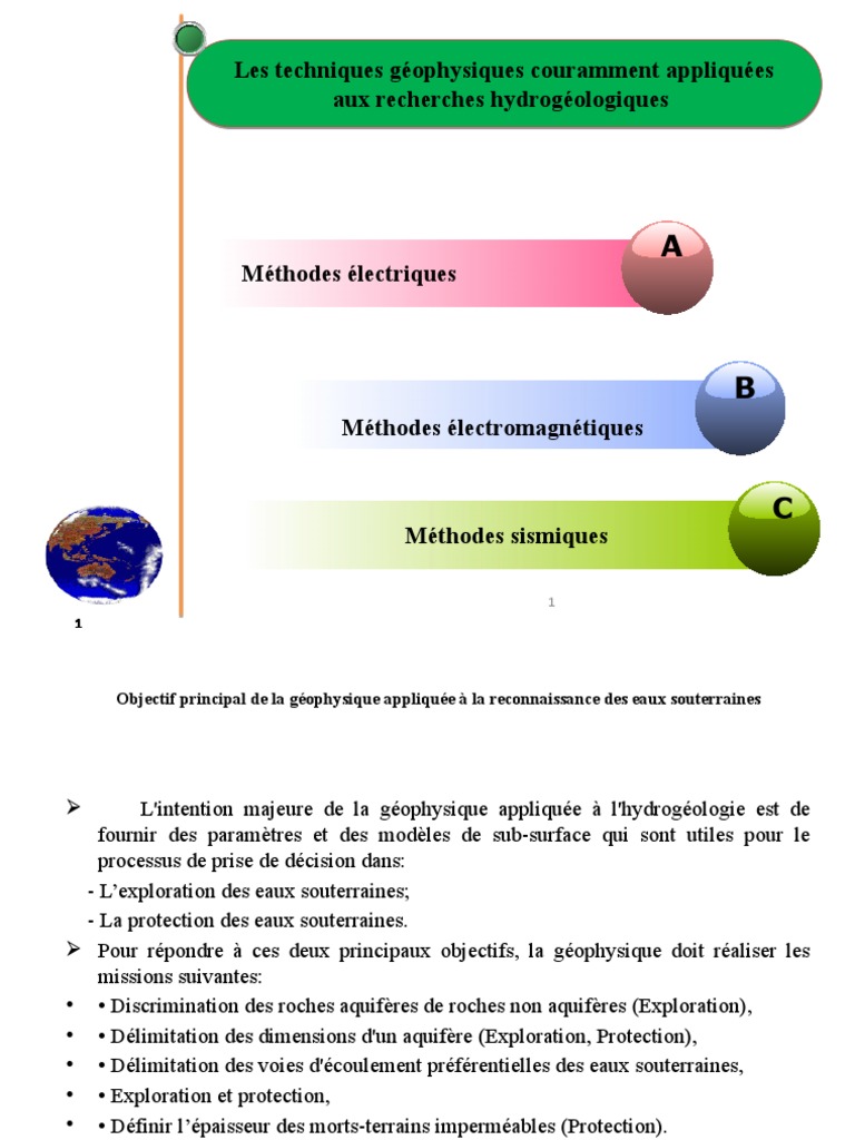Méthodes géophysiques en hydrogéologie | PDF | Prospection sismique ...