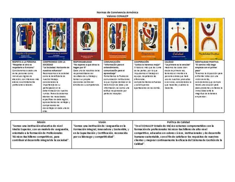 mision vision politica de calidad y valores conalep