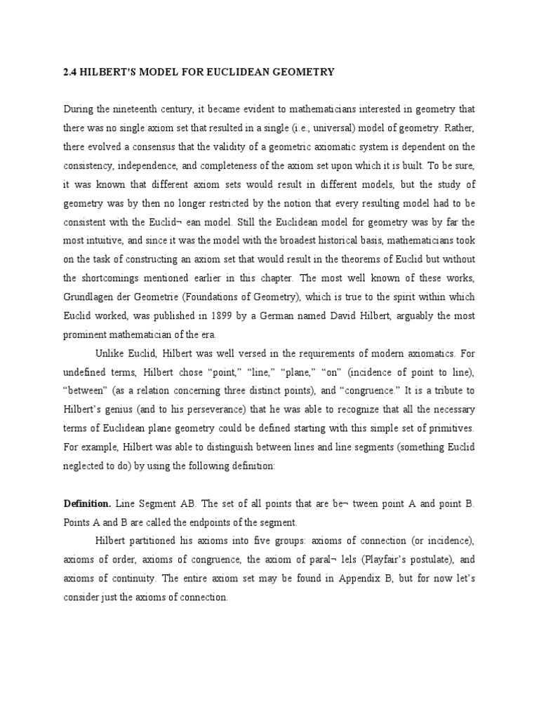 Hilbert's Axioms for Euclidean Geometry | PDF | Euclidean Geometry | Axiom