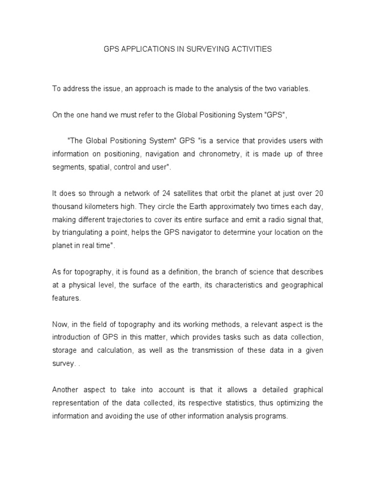 Gps Applications in Surveying Activities | PDF | Surveying | Global ...
