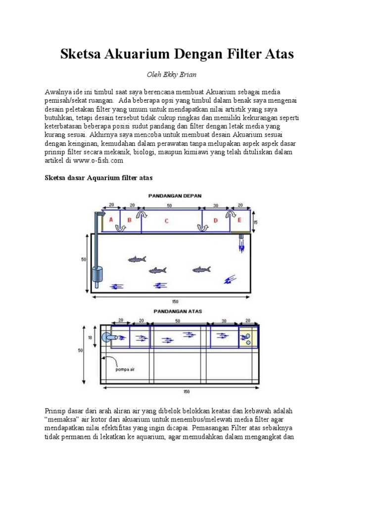 Sketsa Akuarium Dengan Filter Atas Sketsa aquarium filter belakang