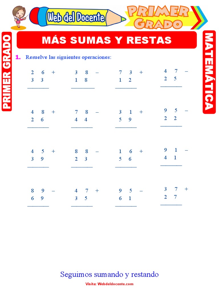 Ejercicios de Sumas y Restas para Primer Grado de Primaria | PDF | Ocio |  Deportes, image size:768x1024