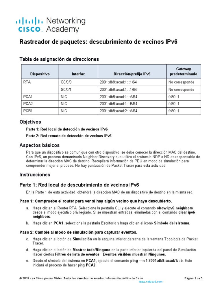 Detección de Vecinos IPv6 en Packet Tracer | PDF | Yo Pv6 | Enrutador ...
