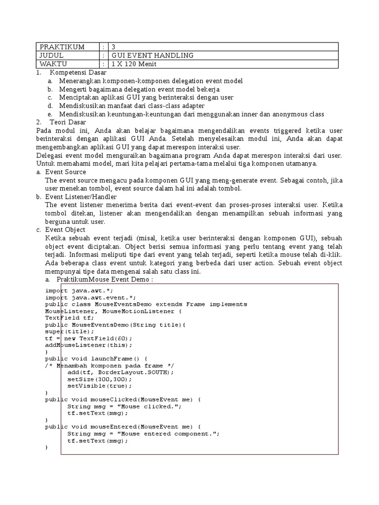 Modul 3 GUI EVENT HANDLING | PDF