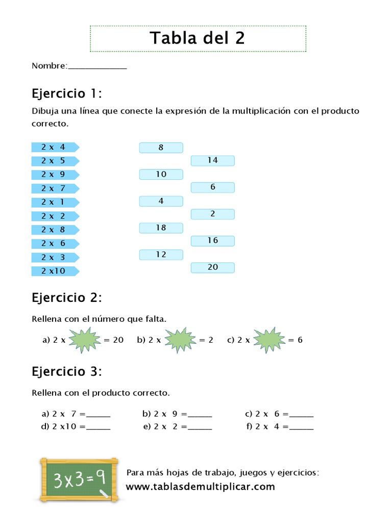 Ejercicios de la Tabla del 2 para Niños | PDF | Métodos y materiales de ...