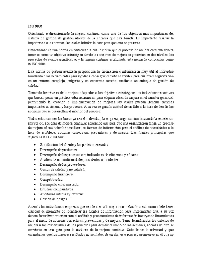 Mejora Continua según ISO 9004 | PDF | Seguridad y salud ocupacional ...