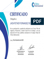 Certificado - Plan de Vigilancia, Prevención y Control  COVID - 19