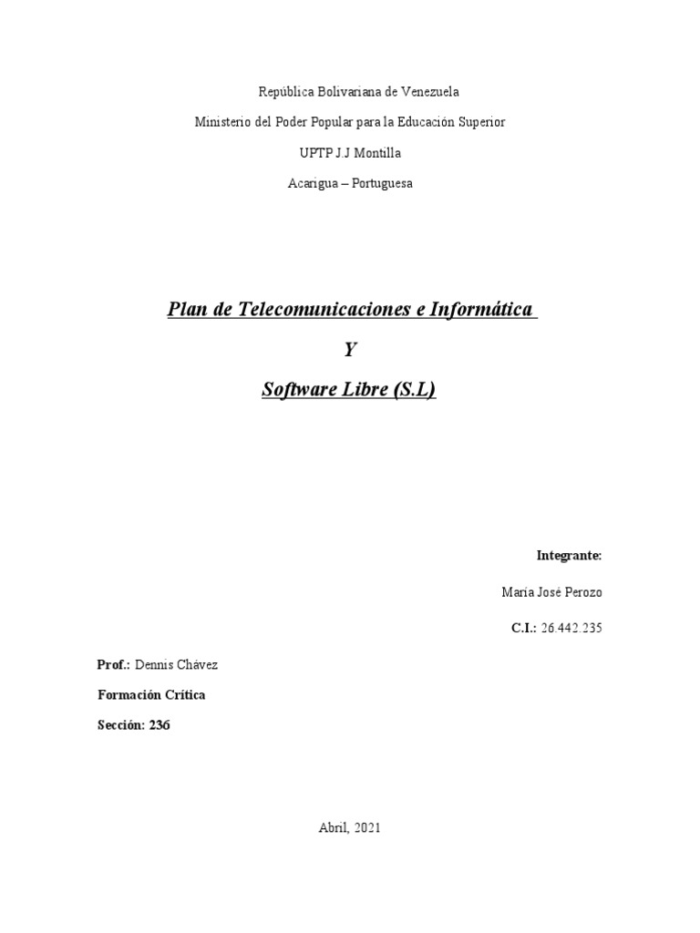Plan Nacional de Telecomunicaciones 2021 | PDF | Software libre | Obras ...