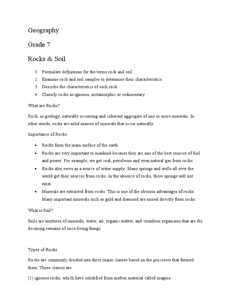 Geography Grade 7 Rocks & Soil | PDF | Rock (Geology) | Igneous Rock