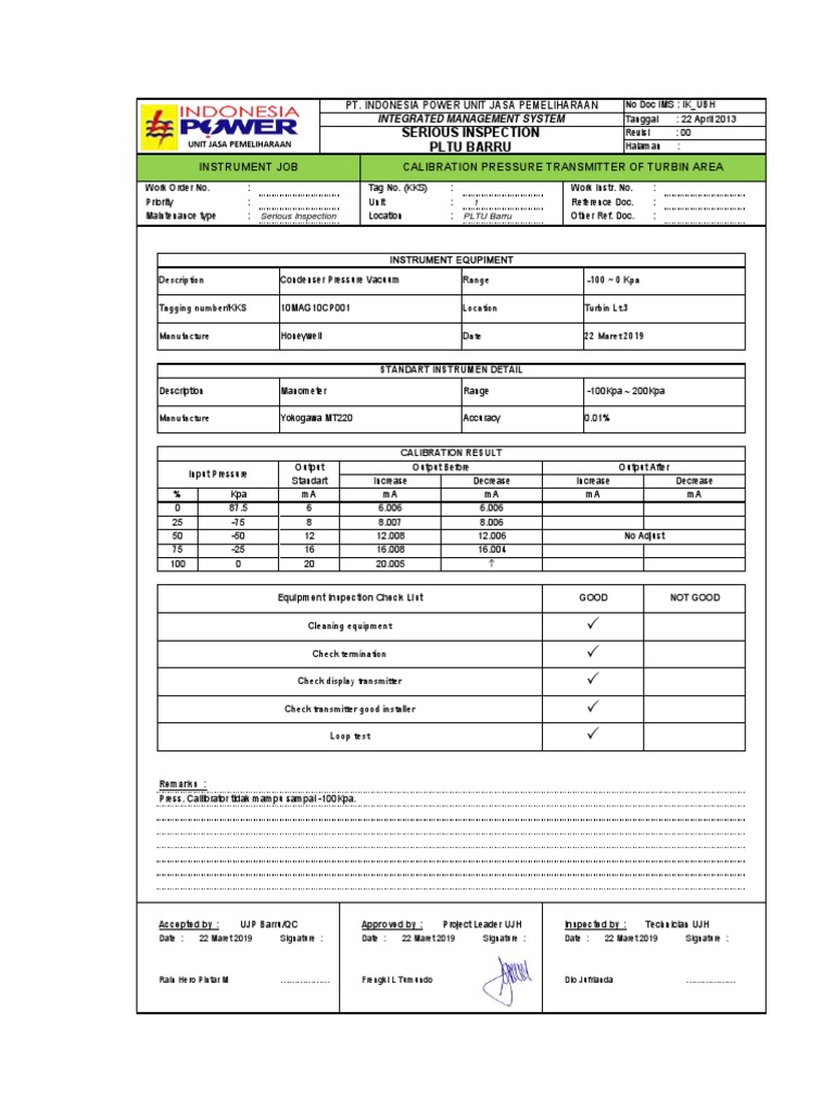 Calibration of Vacuum Pressure Transmitter | PDF | Calibration | Equipment