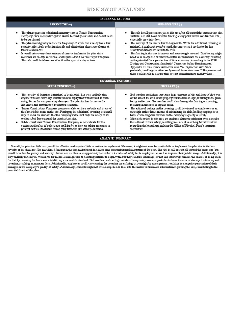 Turner Construction Risk Analysis | PDF | Safety | Risk