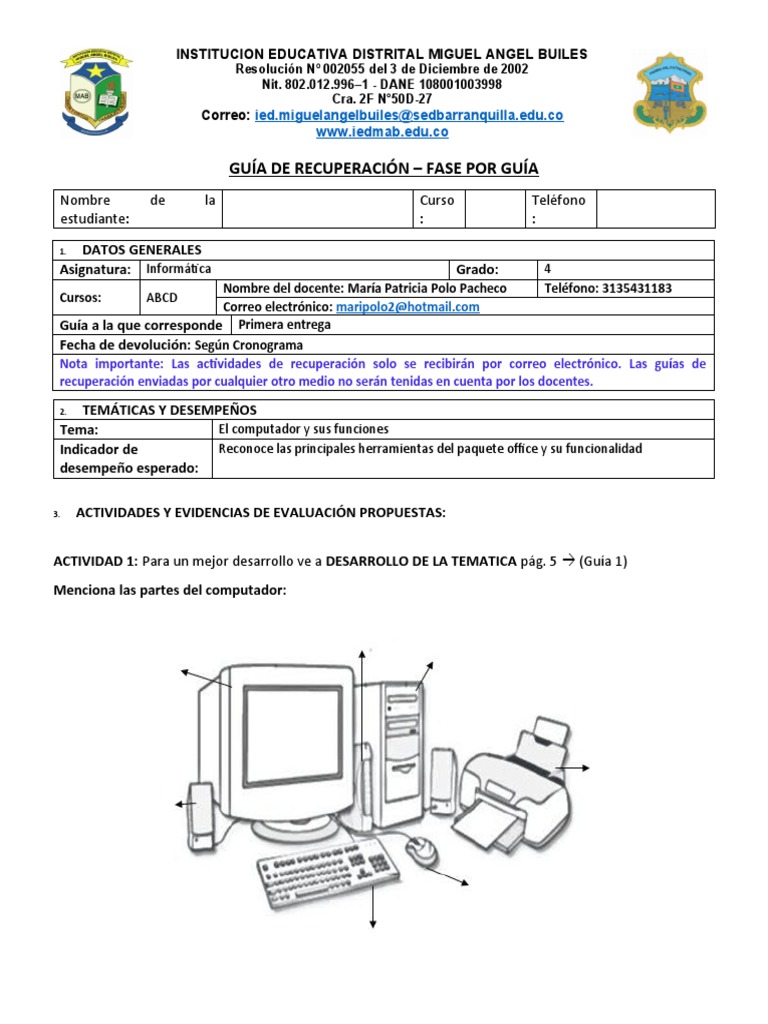 Primera Guia Grado Cuarto Informatica | PDF | Ciencias de la ...