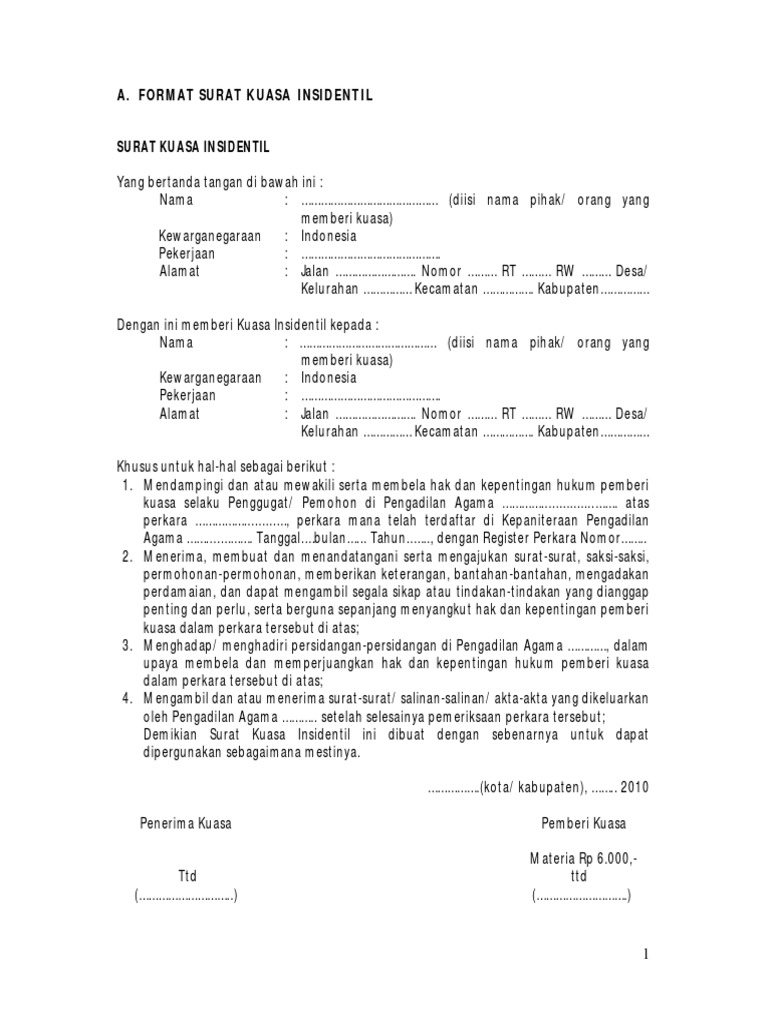 Contoh Surat Kuasa Insidentil | PDF