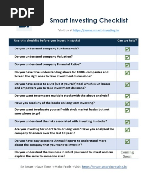 Smart Investing Checklist Pdf