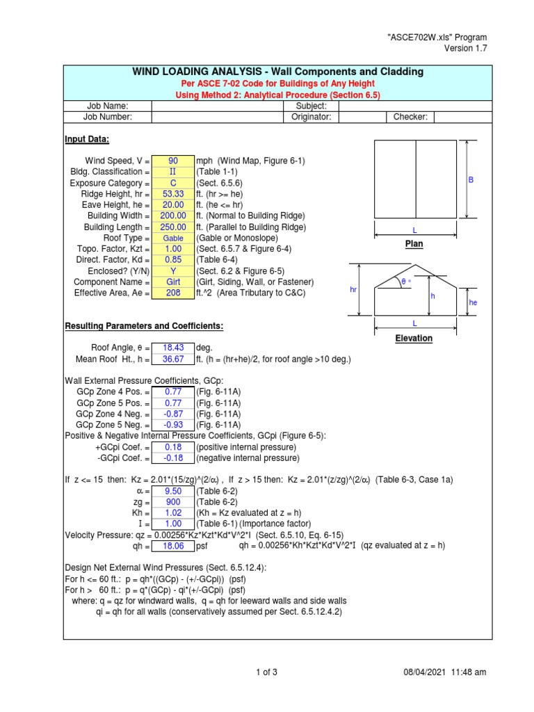 Wind Load Analysis of Wall Components and Cladding for a Gable Roof ...