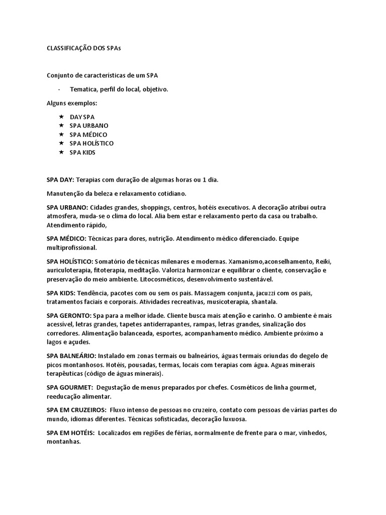 Classificação Dos Spas | PDF