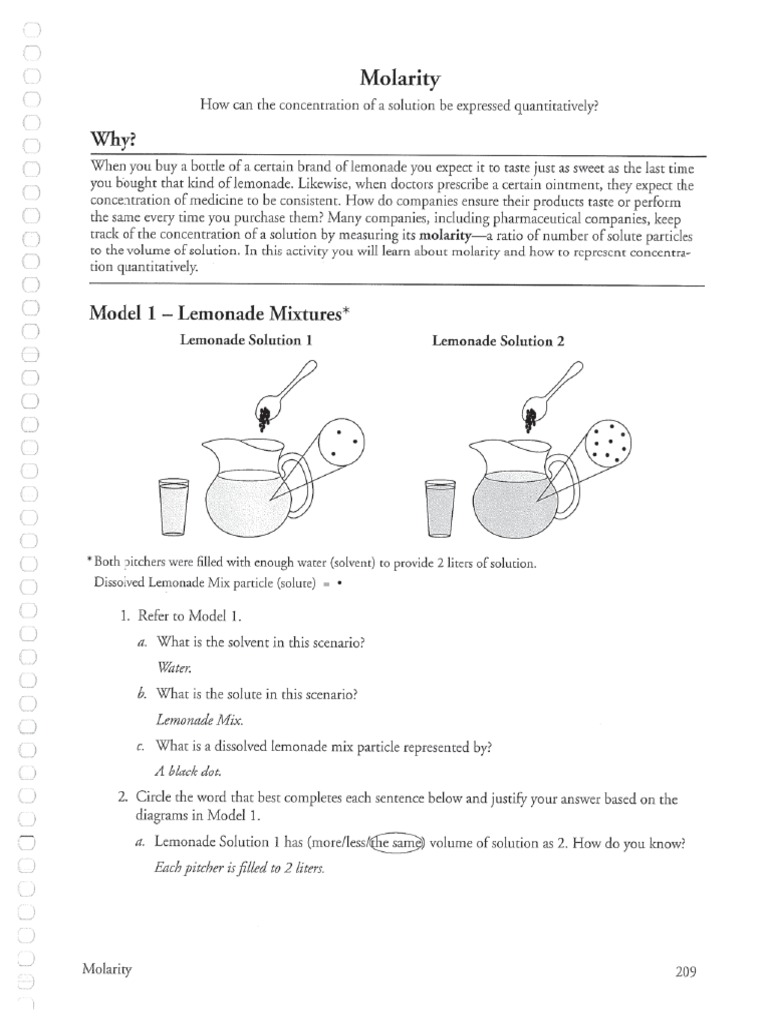 Molarity POGIL Answers PDF