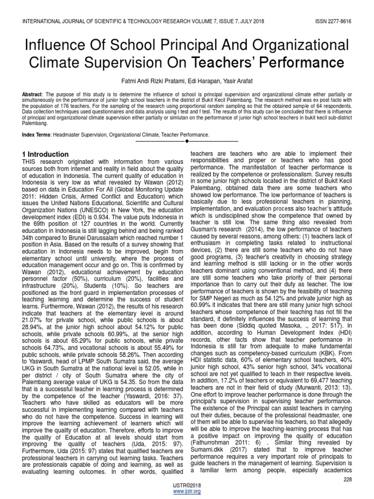 Influence of School Principal and Organizational Climate Supervision On ...