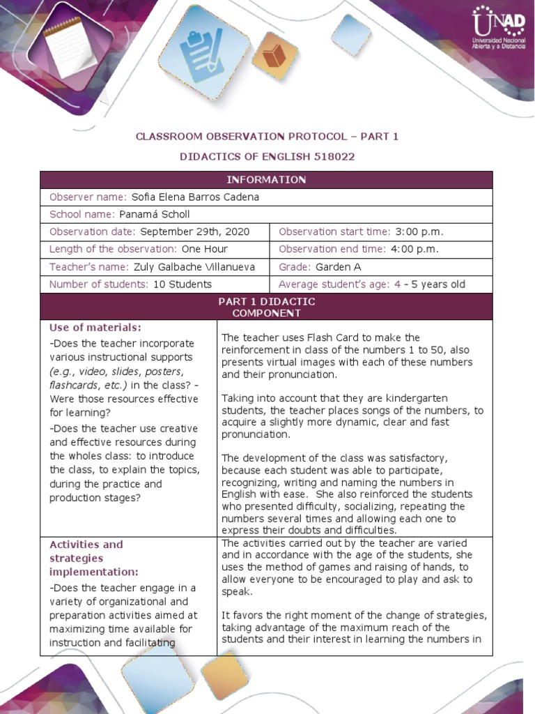 Classroom Observation Protocol-Part 1 - Sofia 3 | PDF | Teachers | Pedagogy