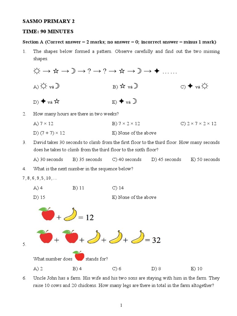 SASMO Grade 2 Math Questions | PDF | Teaching Mathematics
